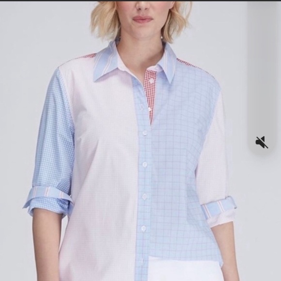Lane Bryant Blue Striped Colorblock Button Down Top - Picture 2 of 7